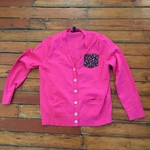 Land’s End Cardigan sweater Size L Hot pink & floral